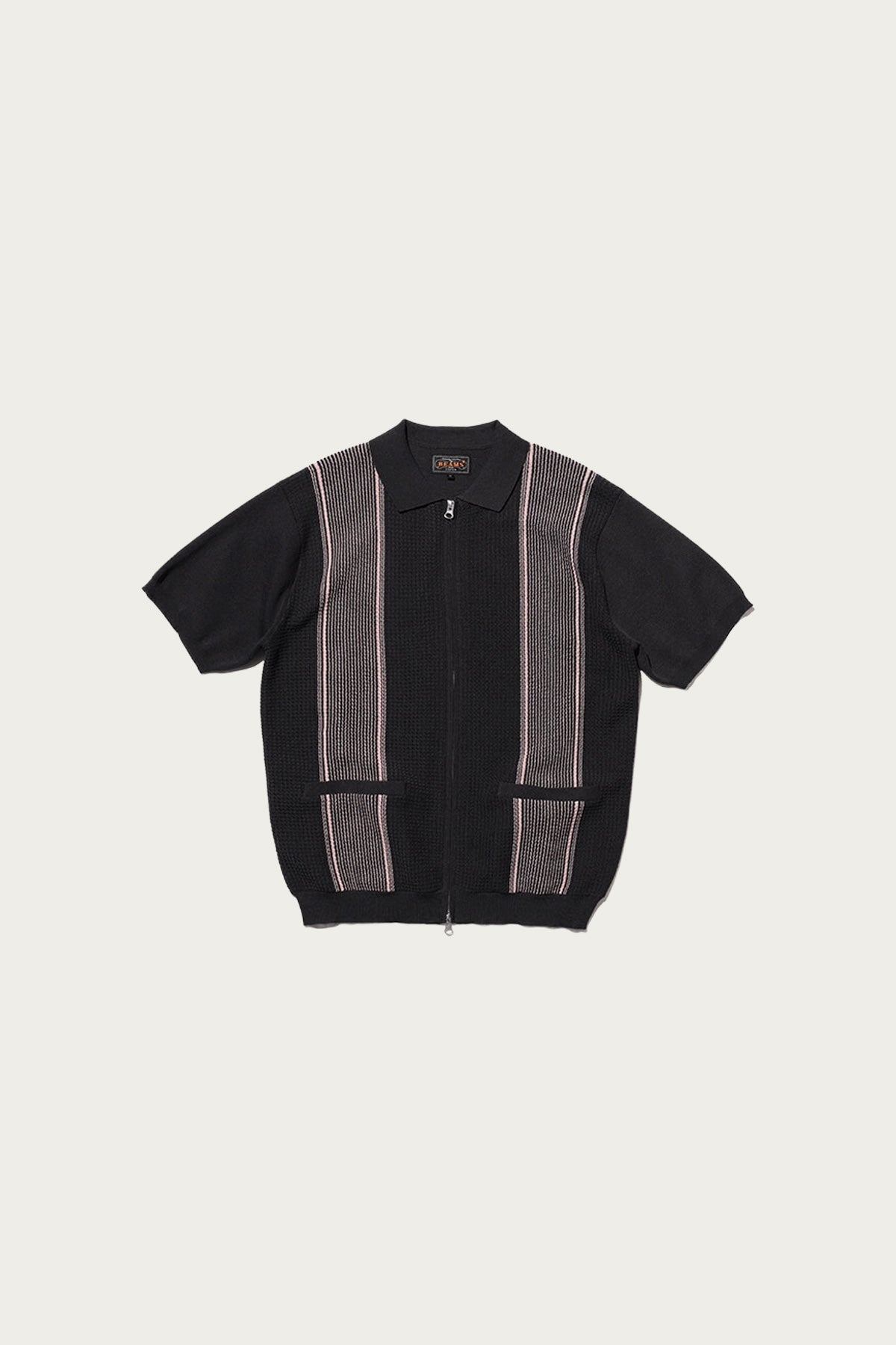 Beams Plus - Zip Knit Polo Stripe - Charcoal - Canoe Club