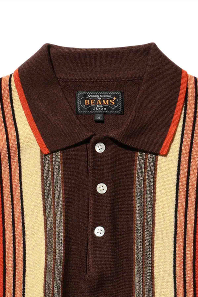 Beams Plus - Knit Polo Stripe - Dark Brown - Canoe Club