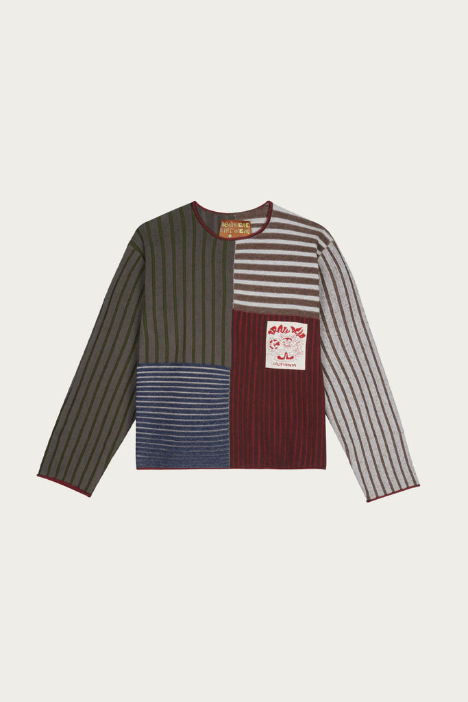 Brain Dead - Mixed Stripe Boxy Knit Sweater - Green Multi - Canoe Club