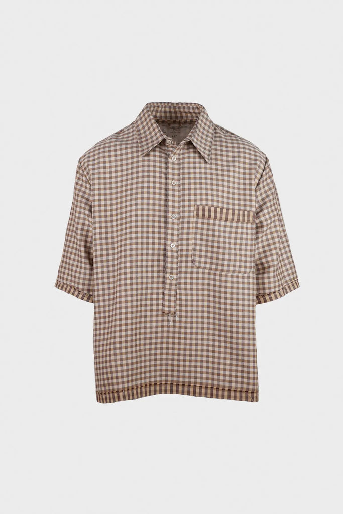 Camiel Fortgens - Woven 60s Bowling Polo - Brown Check - Canoe Club