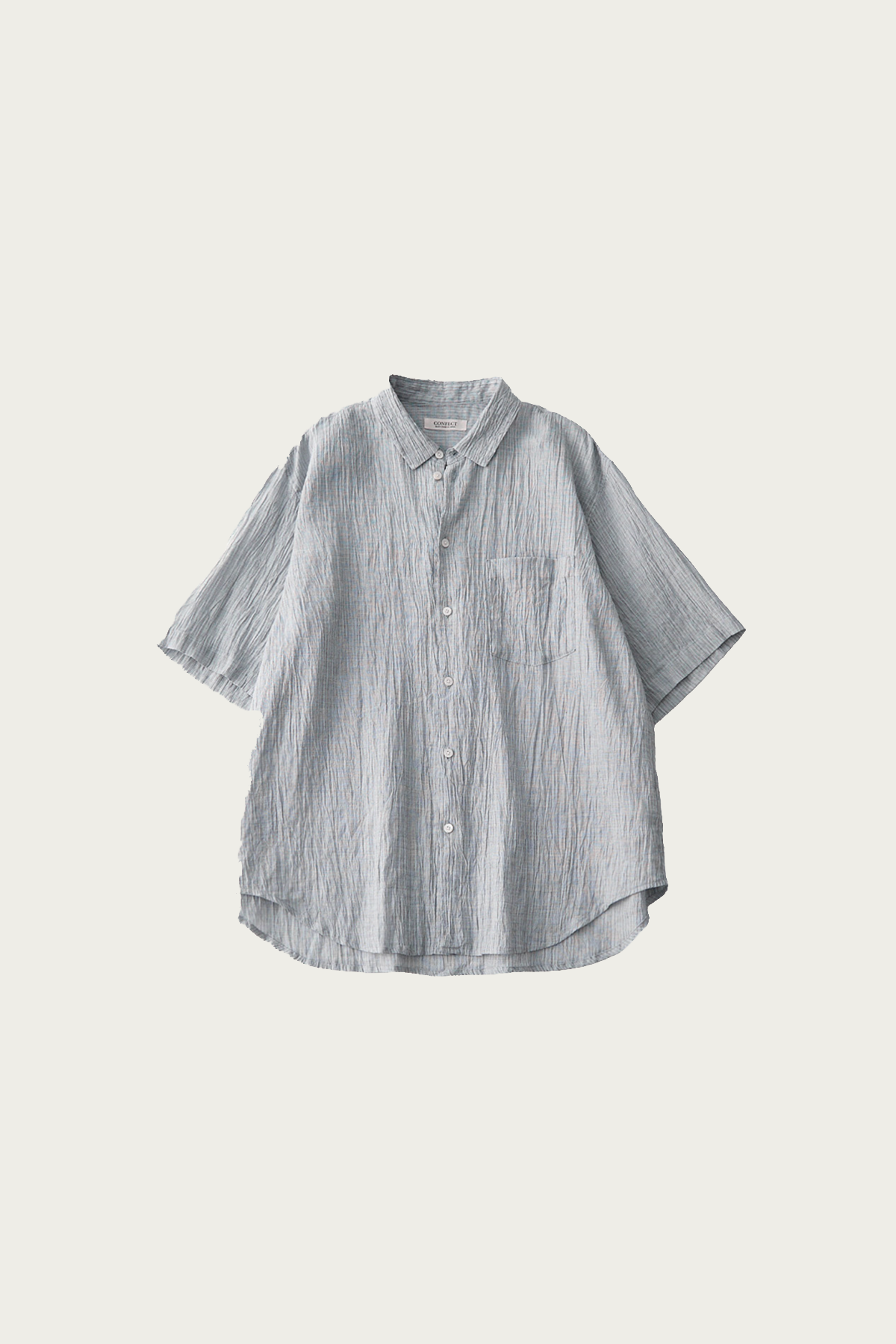 CONFECT - High Twist Yarn Ramie Short-Sleeve Regular Collar Shirt - Light Blue - Canoe Club