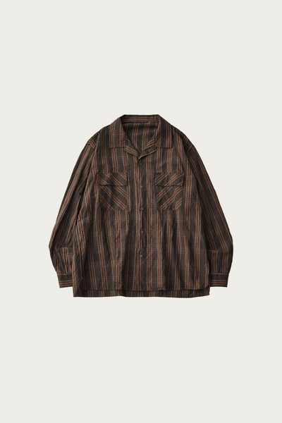 CONFECT Silk Linen Nep Check Open Collar Shirt | Check | Canoe Club