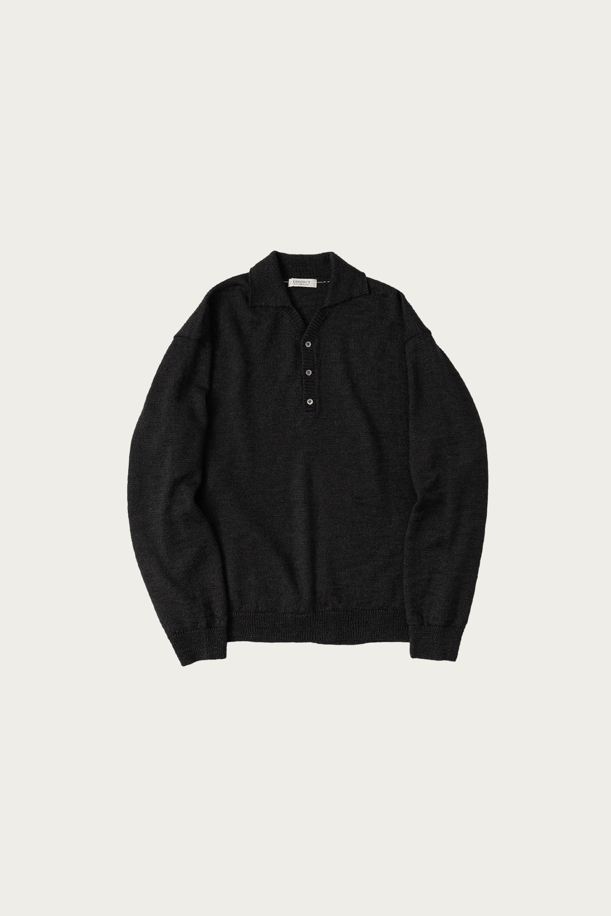 CONFECT - Wool Linen Knitted Polo Shirt - Ink Black - Canoe Club