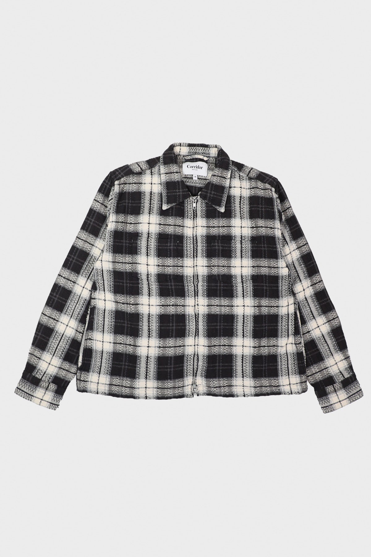 Corridor - Dobby Plaid Zip Shirt - Black - Canoe Club