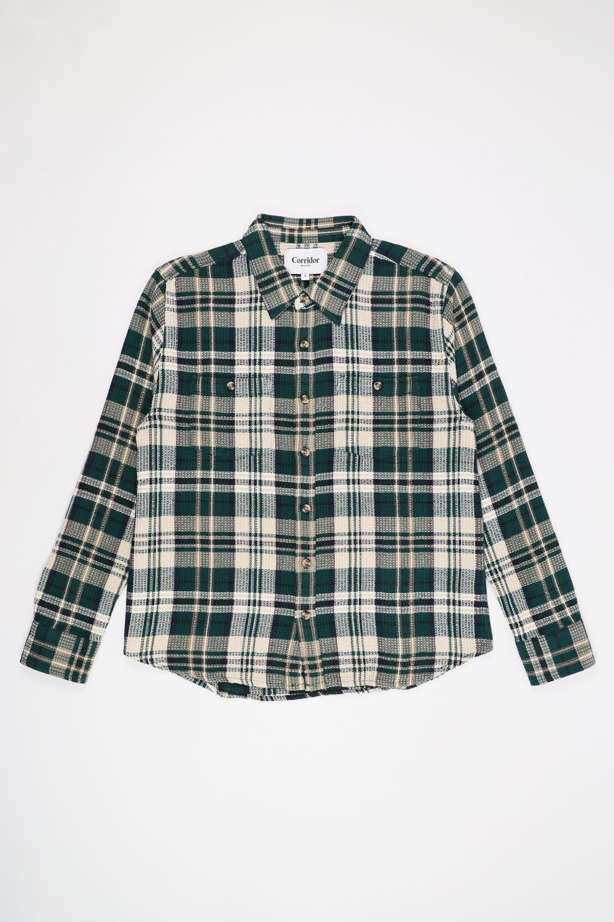 Corridor - Glen Falls Waffle Madras Longsleeve - Green - Canoe Club