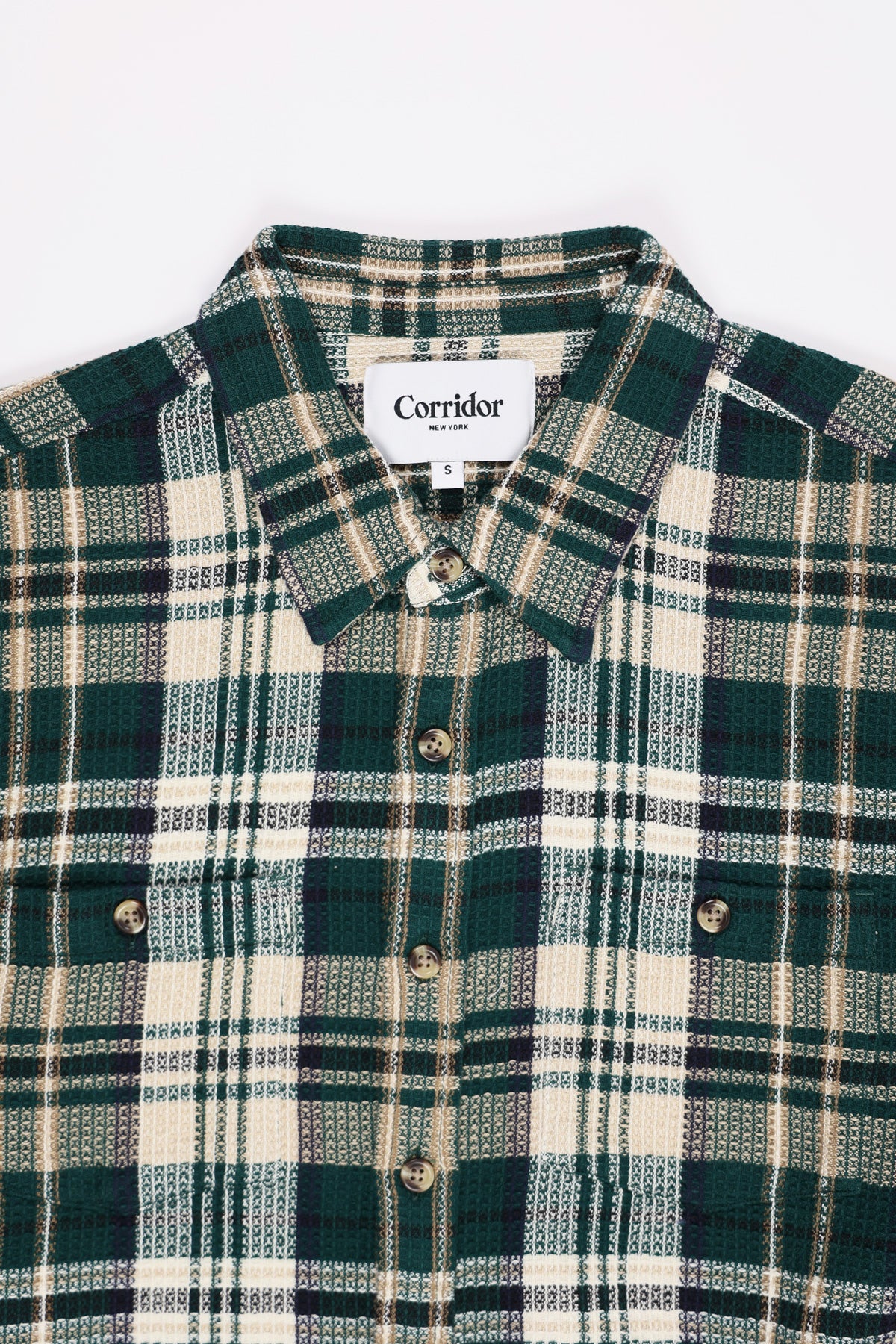 Corridor - Glen Falls Waffle Madras Longsleeve - Green - Canoe Club