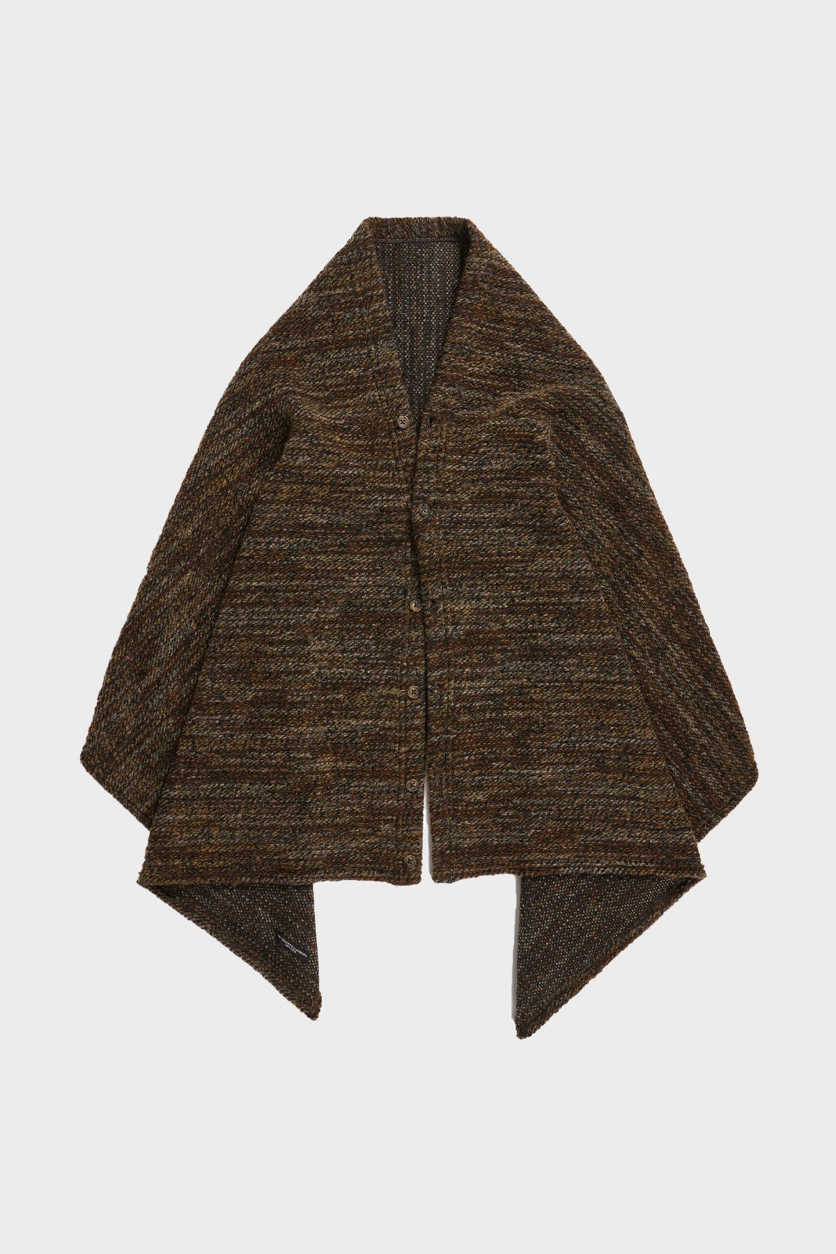Button Shawl - Brown Poly Wool Melange Knit