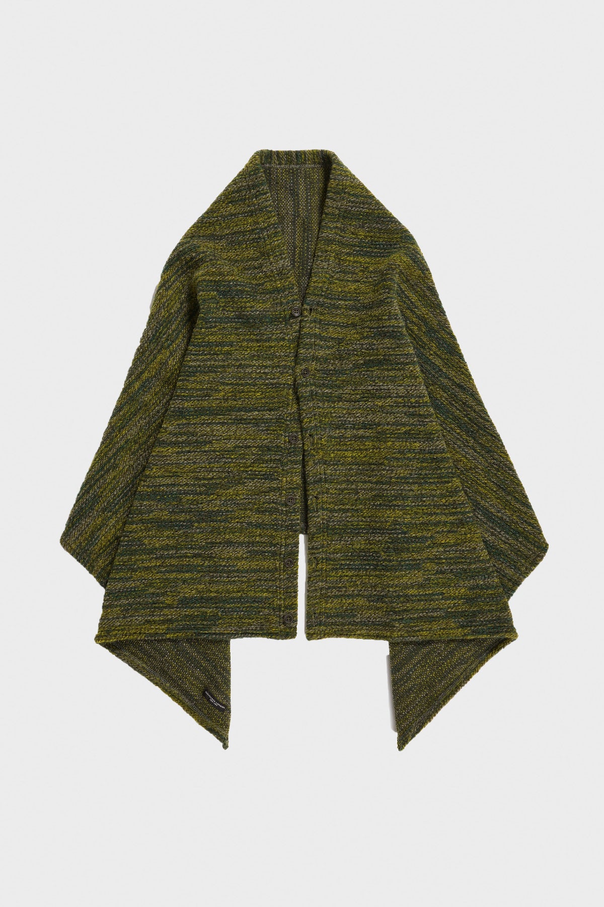 Button Shawl - Green Poly Wool Melange Knit