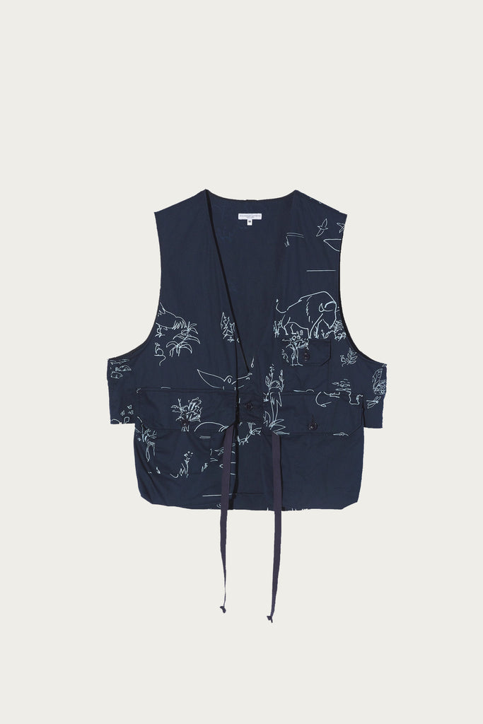 Engineered Garments - Fowl Vest - Navy Animal Print 6.5oz Flat Twill - Canoe Club