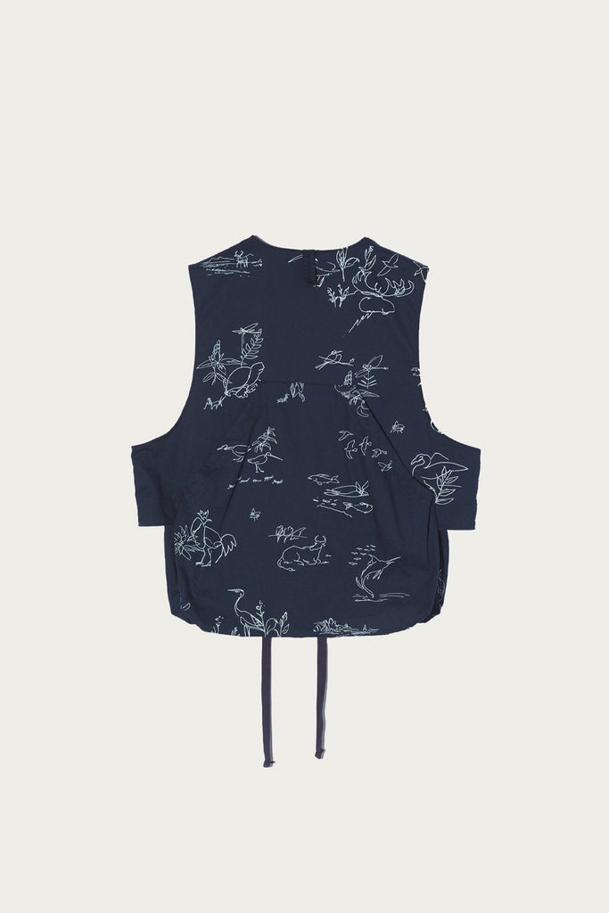 Engineered Garments - Fowl Vest - Navy Animal Print 6.5oz Flat Twill - Canoe Club