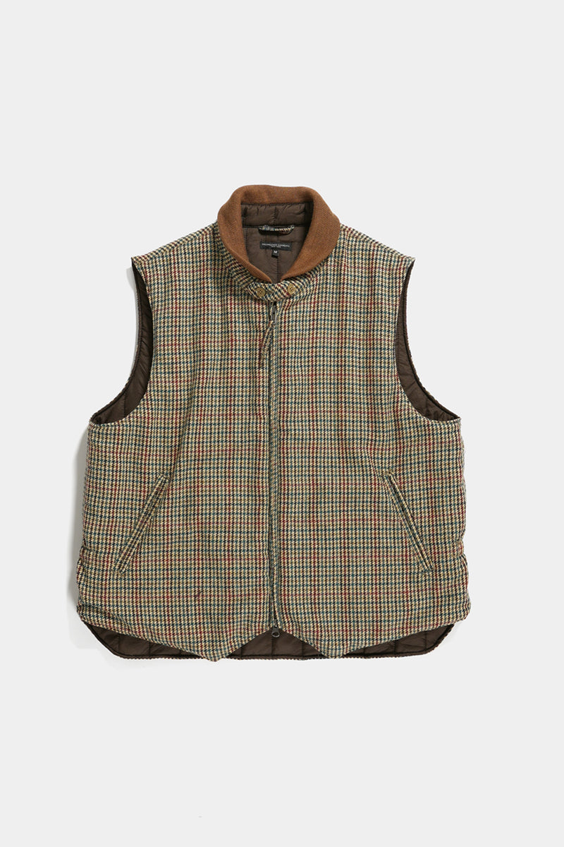 Engineered Garments LL Vest | Khaki Acrylic Wool Gunclub Check | Canoe Club