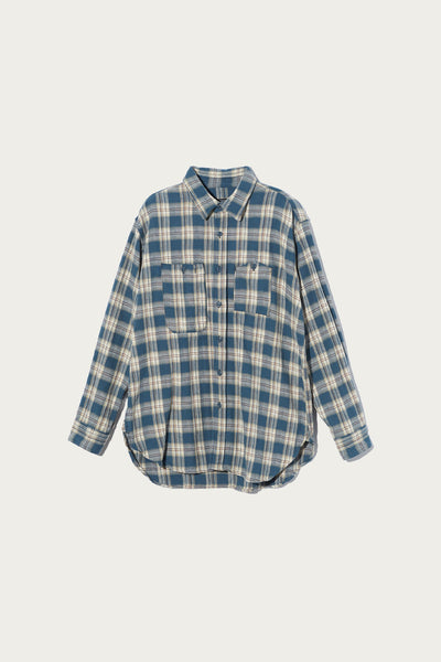 Engineered Garments Work Shirt | Navy Cotton Plaid Jacquard
