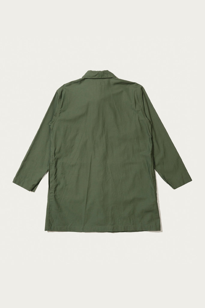 Engineered Garments Workaday - Shop Coat - Olive Cotton Reversed Sateen - Canoe Club