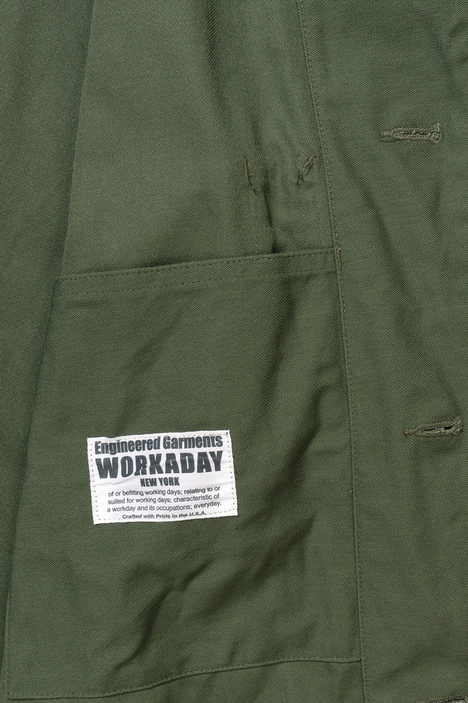 Engineered Garments Workaday - Shop Coat - Olive Cotton Reversed Sateen - Canoe Club