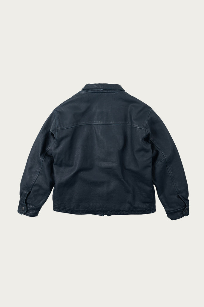 FrizmWORKS - Destroyed Cowhide Leather Jacket - Washed Navy - Canoe Club