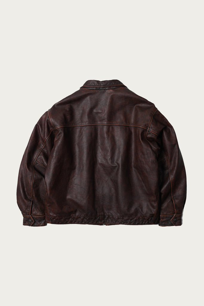 FrizmWORKS - Destroyed Cowhide Leather Jacket - Washed Brown - Canoe Club