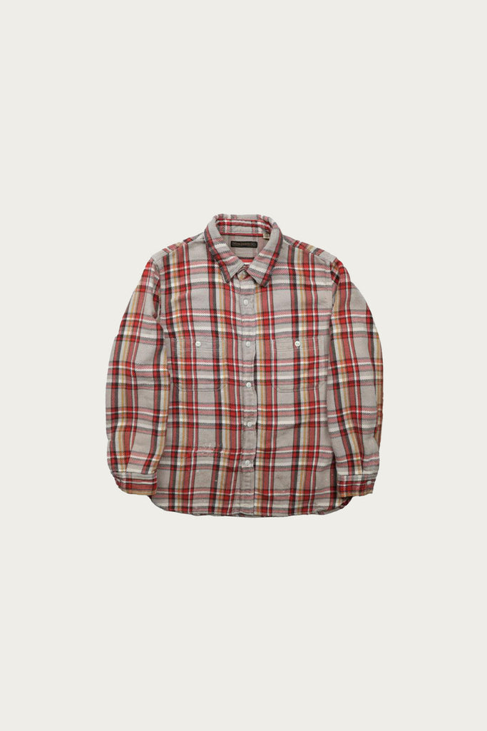 Fullcount - Original Cotton Check Flannel Work Shirt Fade & Damage - Gray x Red (Hand Wash) - Canoe Club