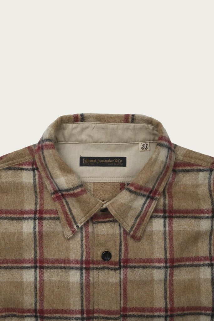 Fullcount - Wool Shaggy Check Work Shirt - Beige - Canoe Club