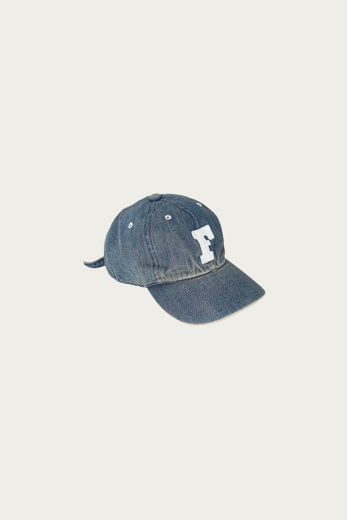 Fullcount - 6 Panel Denim Baseball Cap "F" Patch - Indigo Blue Vintage Wash - Canoe Club