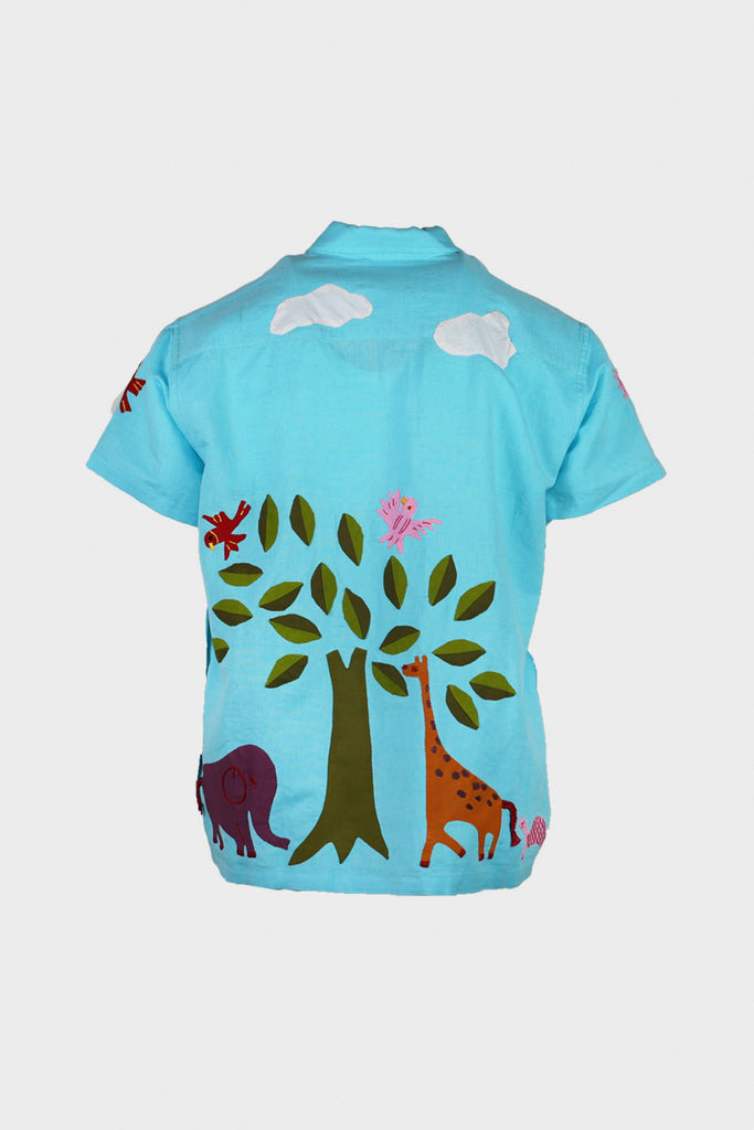 Harago - Applique Short Sleeve Shirt - Blue - Canoe Club