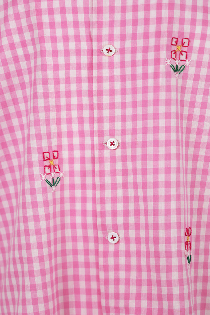 Harago - Chicken-Scratch Embroidery Shirt - Pink - Canoe Club