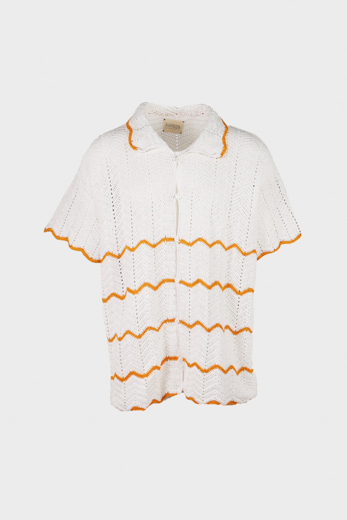 Harago - Crochet Short Sleeve Shirt - White - Canoe Club