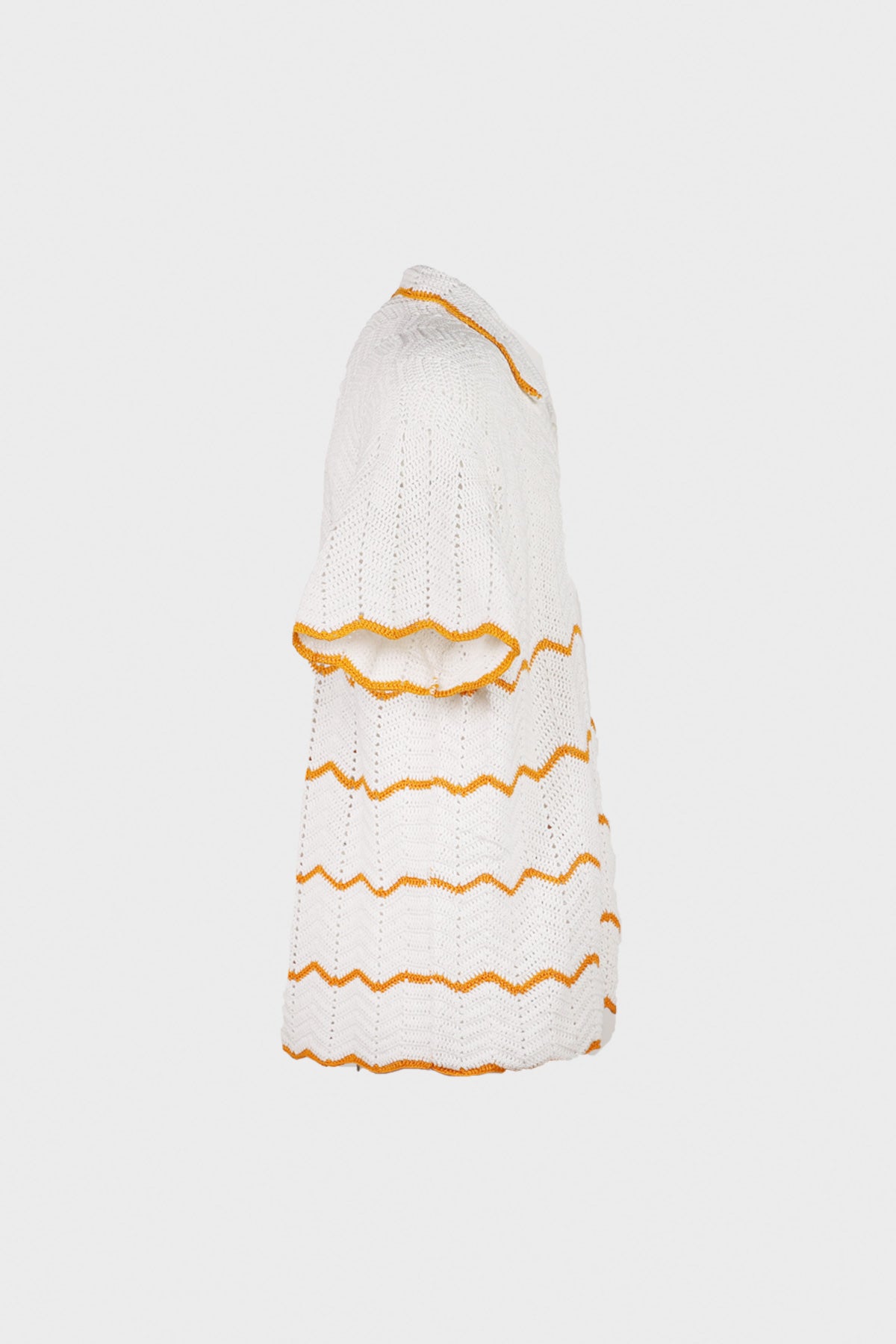 Harago - Crochet Short Sleeve Shirt - White - Canoe Club