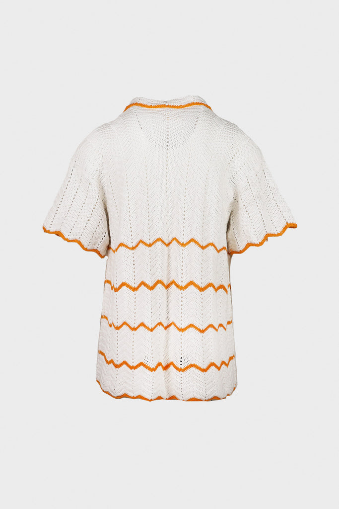 Harago - Crochet Short Sleeve Shirt - White - Canoe Club