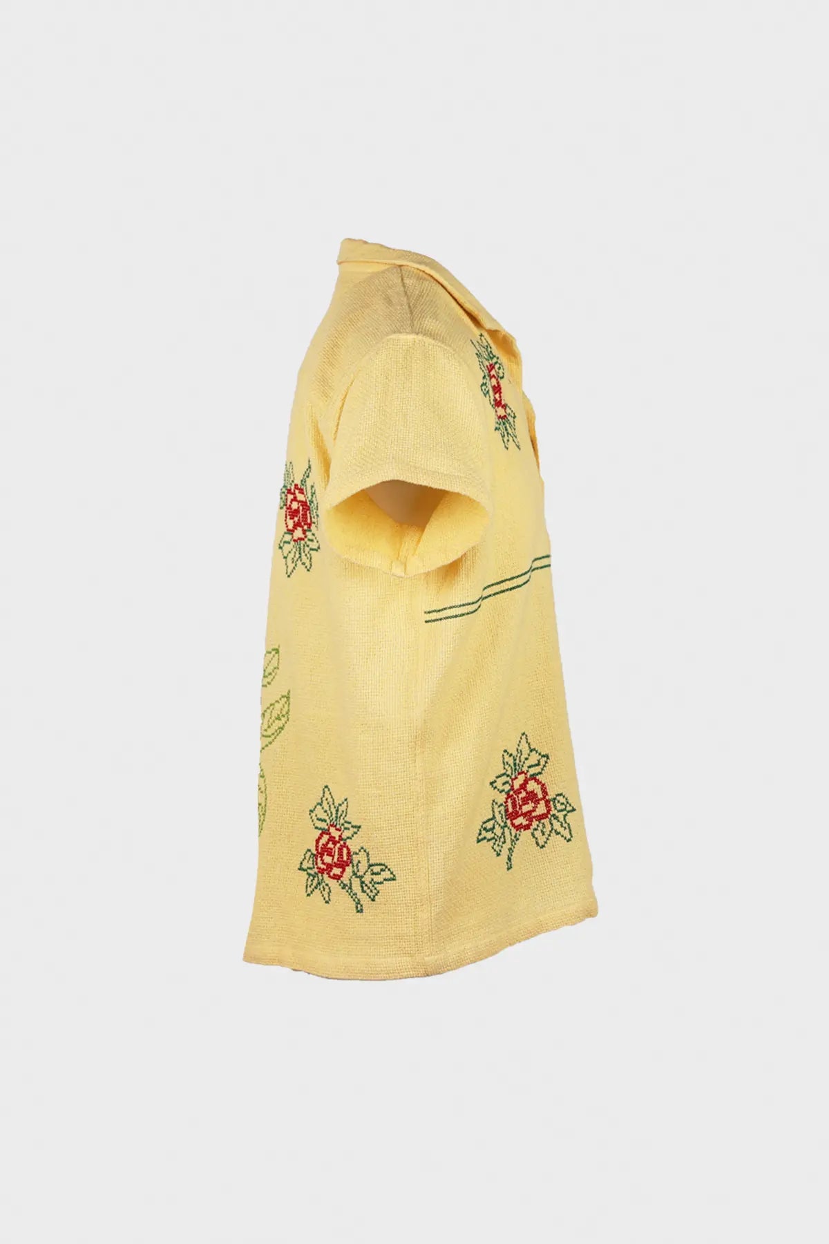 Harago - Cross Stitch Floral Short Sleeve Shirt - Yellow - Canoe Club