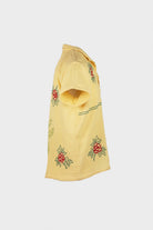 Harago - Cross Stitch Floral Short Sleeve Shirt - Yellow - Canoe Club