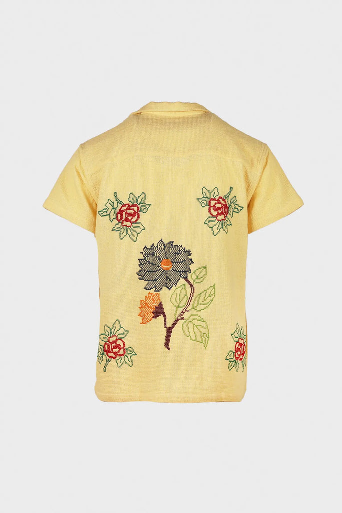 Harago - Cross Stitch Floral Short Sleeve Shirt - Yellow - Canoe Club
