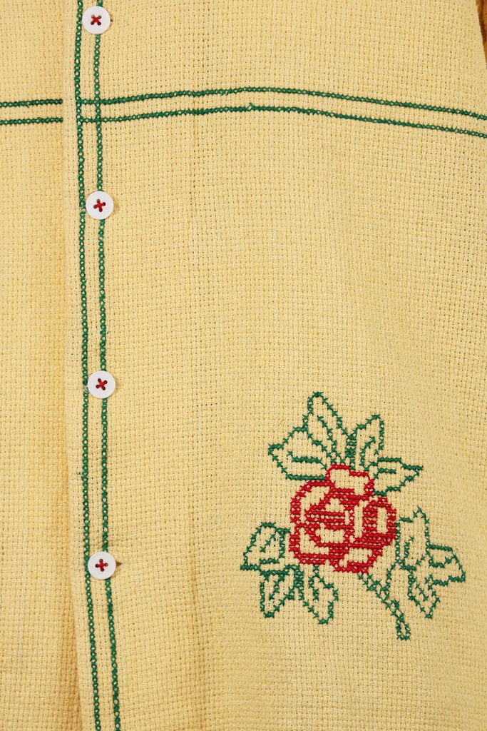 Harago - Cross Stitch Floral Short Sleeve Shirt - Yellow - Canoe Club