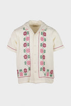 Harago - Floral Cross Stitch Short Sleeve Shirt - Off White - Canoe Club
