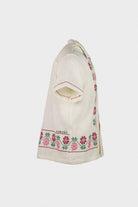 Harago - Floral Cross Stitch Short Sleeve Shirt - Off White - Canoe Club