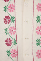 Harago - Floral Cross Stitch Short Sleeve Shirt - Off White - Canoe Club