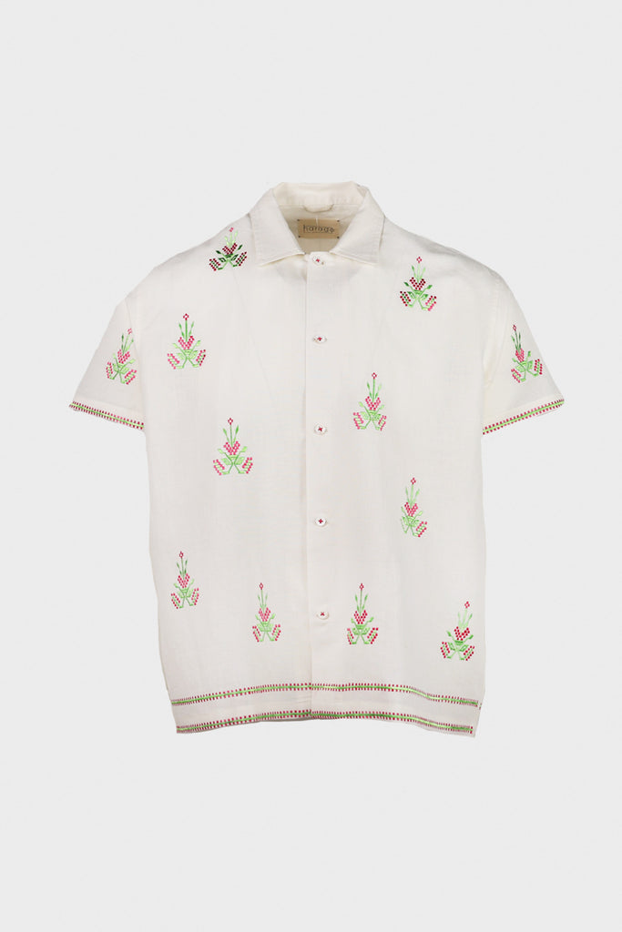 Harago - Embroidered Short Sleeve Shirt - Off White - Canoe Club
