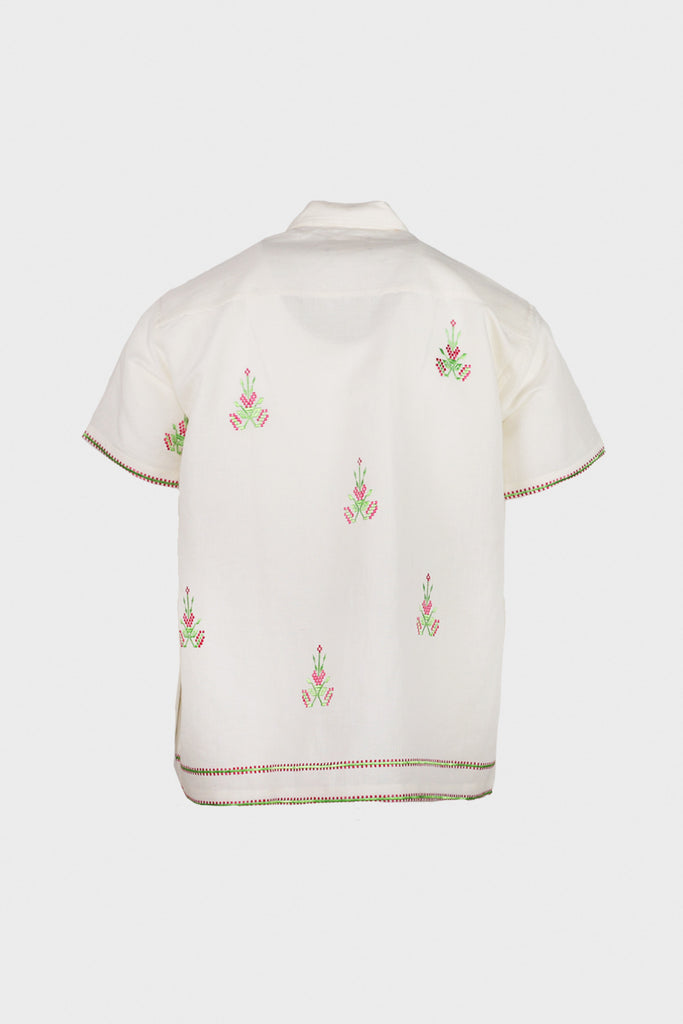 Harago - Embroidered Short Sleeve Shirt - Off White - Canoe Club