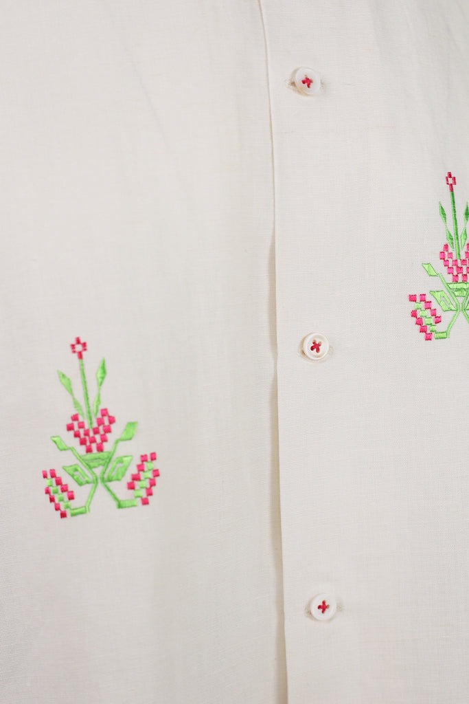 Harago - Embroidered Short Sleeve Shirt - Off White - Canoe Club