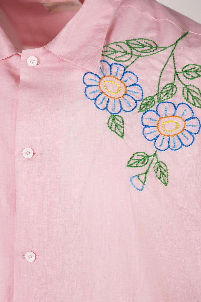 Harago - Embroidered Short Sleeve Shirt - Pink - Canoe Club