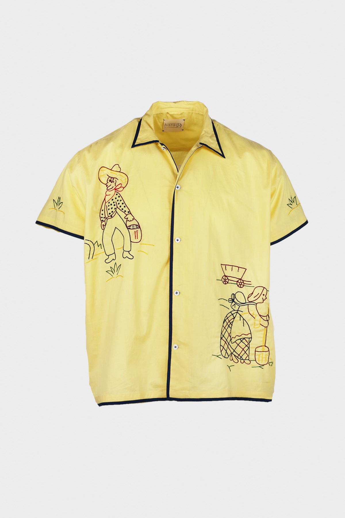 Embroidered Short Sleeve Shirt - Yellow