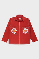 Harago - Flower Applique Zipper Jacket - Red - Canoe Club