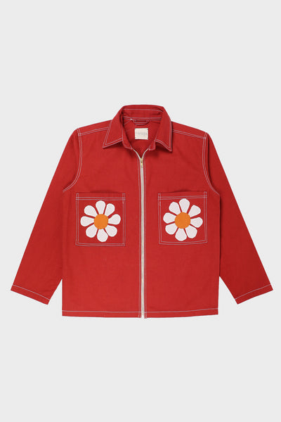 Harago Flower Applique Zipper Jacket | Red | Canoe Club