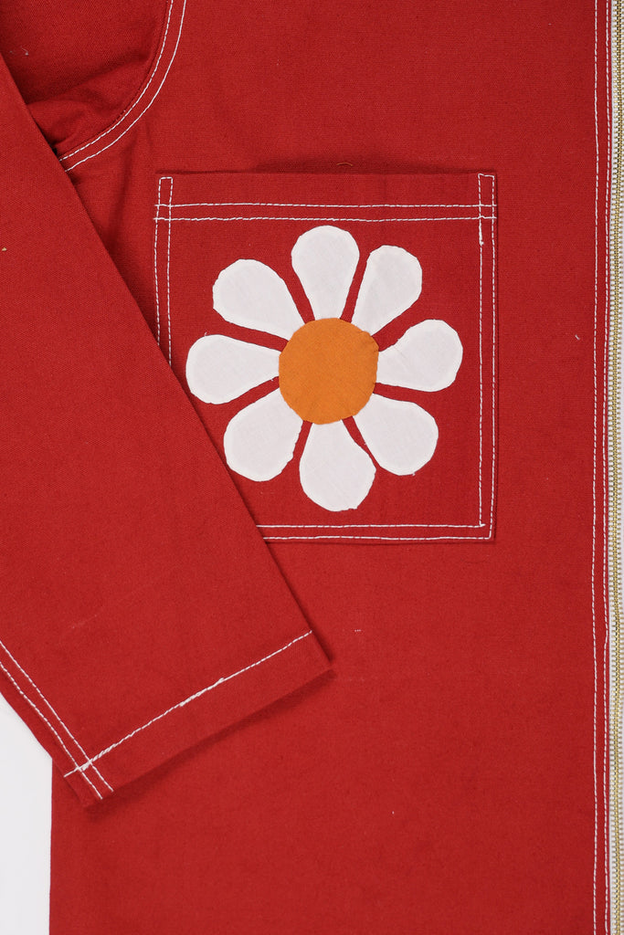 Harago - Flower Applique Zipper Jacket - Red - Canoe Club