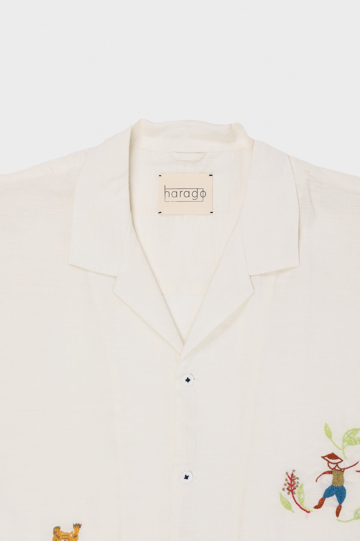 Harago - Linen Embroidered Shirt - Off-White - Canoe Club