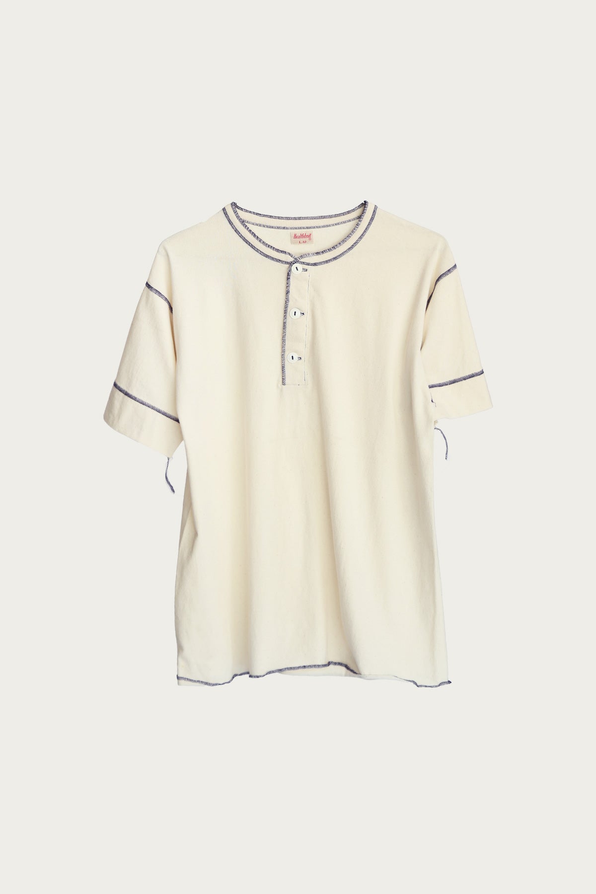 Healthknit - 70's L/S Henley - Natural x Navy Stitch - Canoe Club
