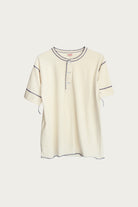 Healthknit - 70's L/S Henley - Natural x Navy Stitch - Canoe Club