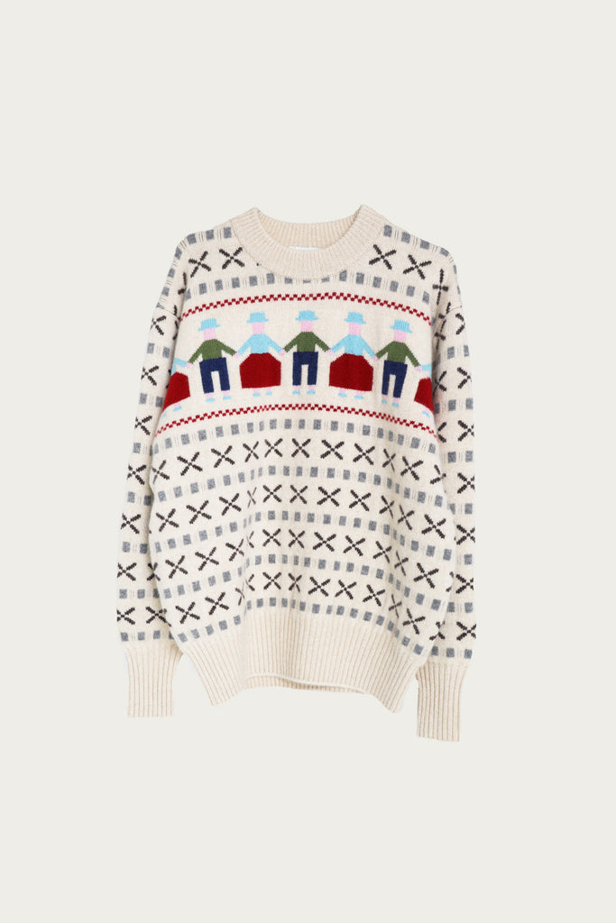 Herill - Cashmere Jacquard Sweater - White/Beige - Canoe Club