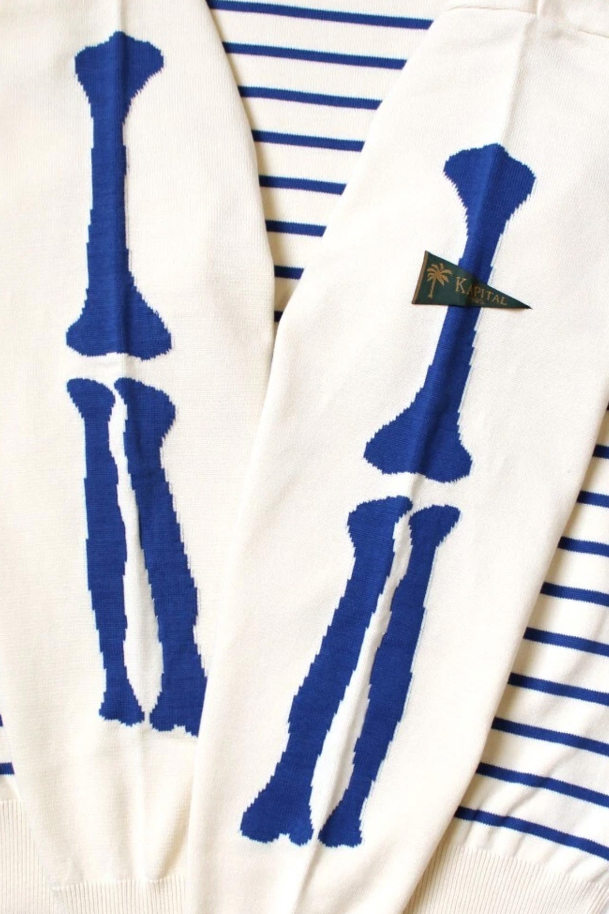 Kapital - 12G Panel Stripe Knit Boat-Neck Sweater (BONE Sleeve) - Navy Blue - Canoe Club