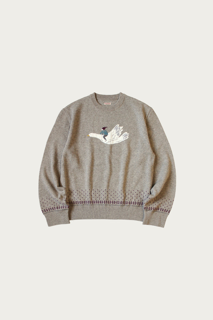 Kapital - 12G Wool Crew Neck Sweater (FLY GOOSE) - Beige - Canoe Club