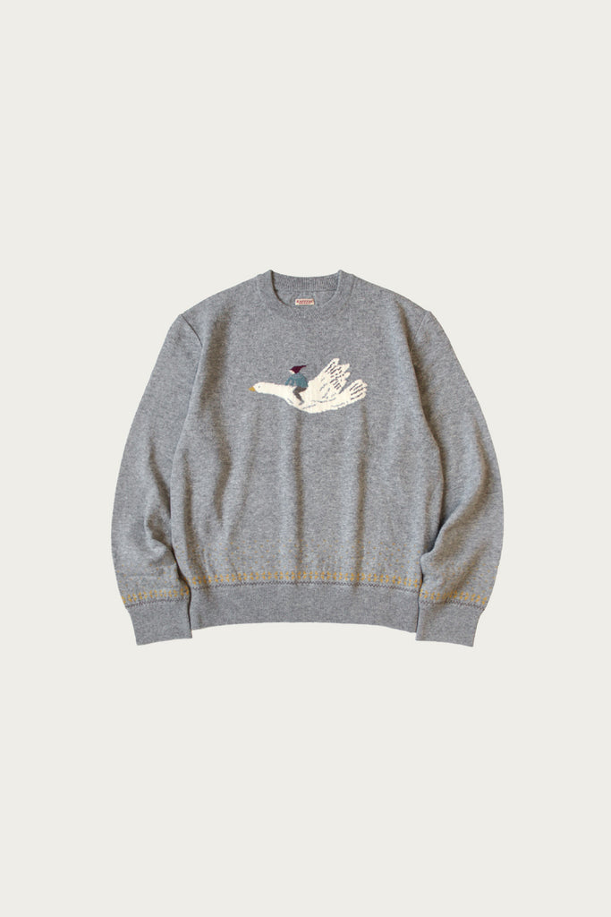 Kapital - 12G Wool Crew Neck Sweater (FLY GOOSE) - Grey - Canoe Club
